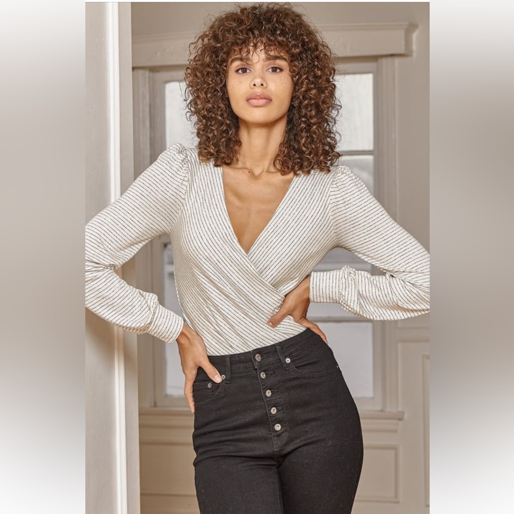 White Striped Long Sleeve Body Suit